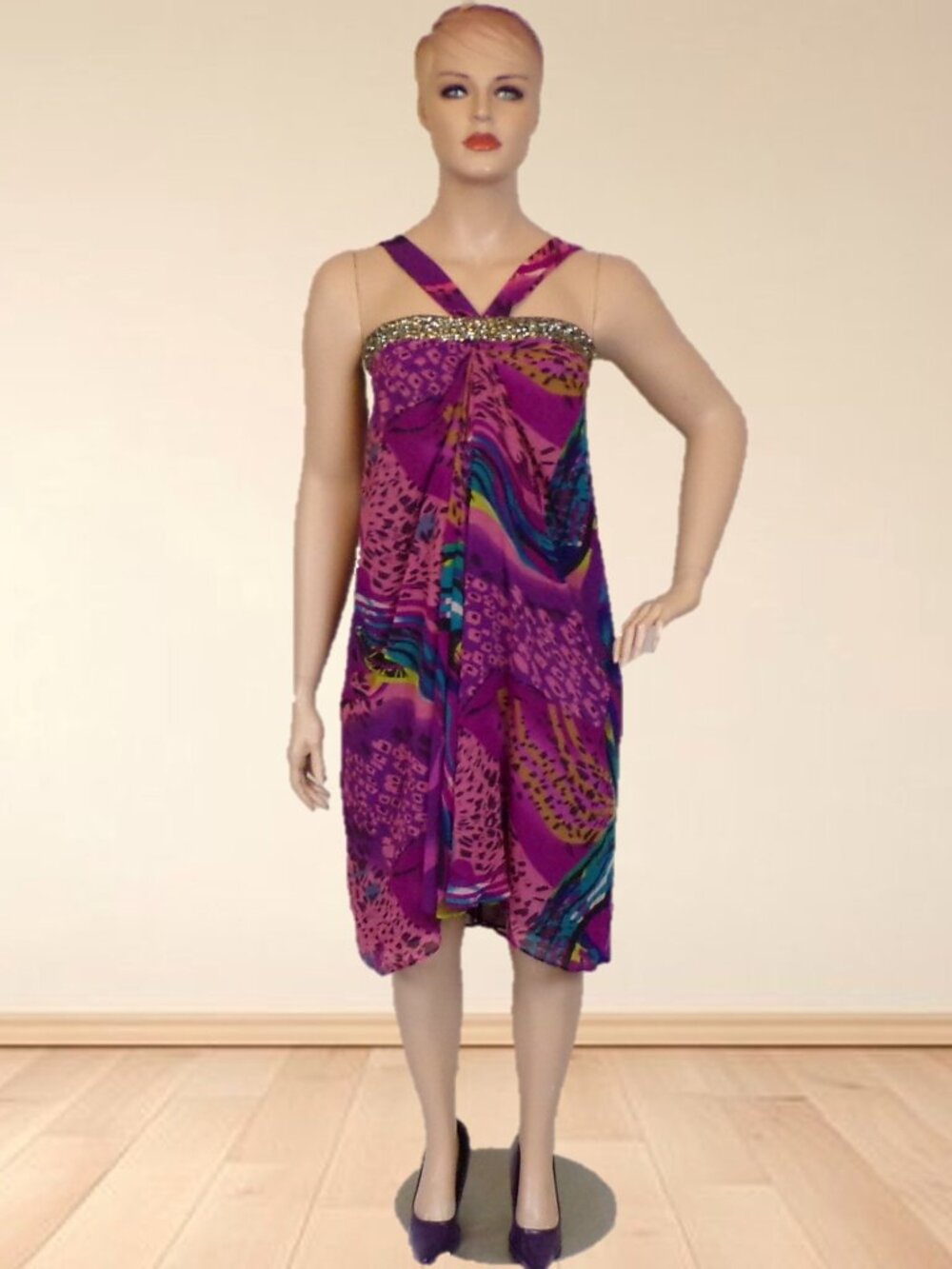 AI AUTHENTIC ICON size L multicolor OTS A-line chiffon dress 100% polyester